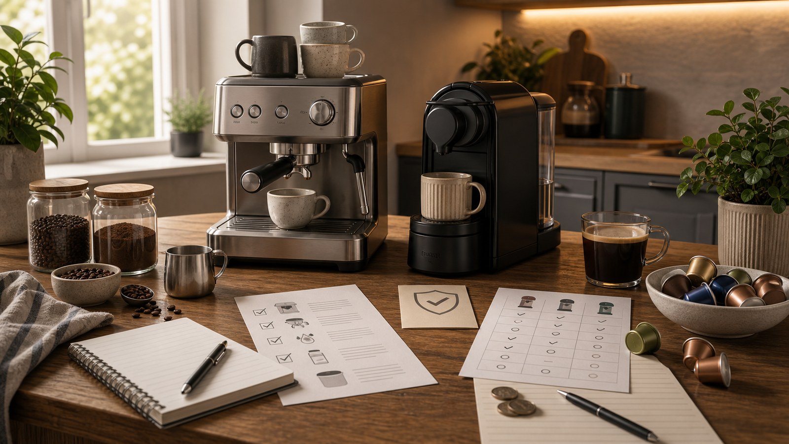 Coffee machine deal comparison on a Goofed kitchen counter